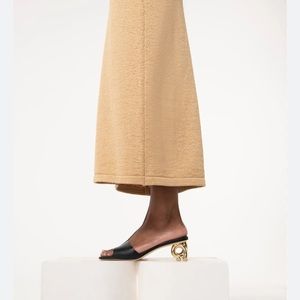 Cult Gaia Cora Black Gold Heel Slide Sandal Worn 1x